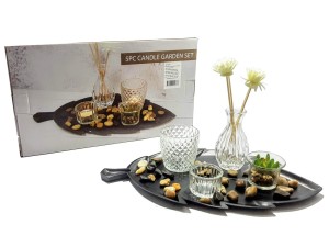 F203017 KIT DE PORTA VELAS COM BANDEJA 38X21X9CM