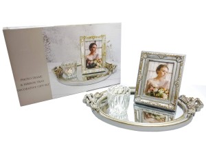 F203005 KIT PORTA VELA E PORTA RETRATO COM BANDEJA ESPELHO 39X24.5X9CM