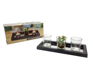  KIT PORTA VELAS COM BANDEJA ESPELHADA 27X12X8.5CM