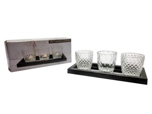  KIT DE PORTA VELAS COM BANDEJA ESPELHADA 27X12X8,5CM